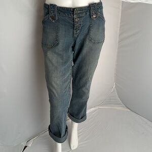 Express vintage Y2K button fly stretch cropped distressed jeans
